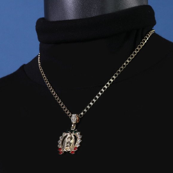 14k Catholic Charm Diamond Necklace Set - Picture 2 of 4